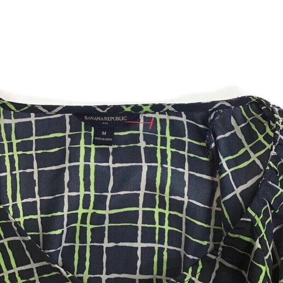 Banana Republic Blouse Navy & Green Bronze Button Workwear Popover Top Medium M - Picture 5 of 5